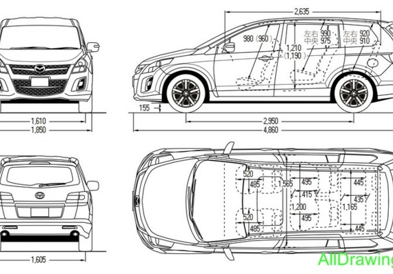 Mazda MPV (2008) (Мазда МПВ (2008)) - чертежи (рисунки) автомобиля